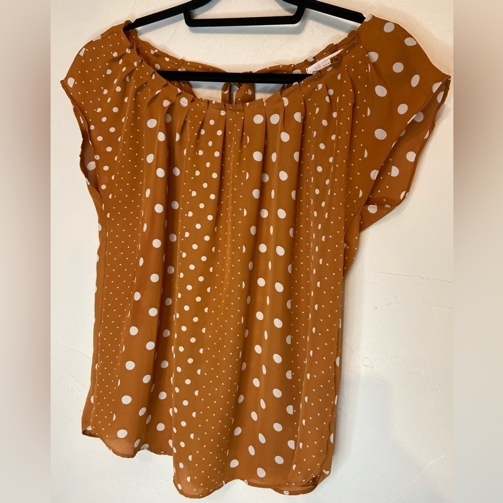 Lauren Conrad~Dark Mustard & White Polka Dot Top~Gathered Front~Tie Back~Size S